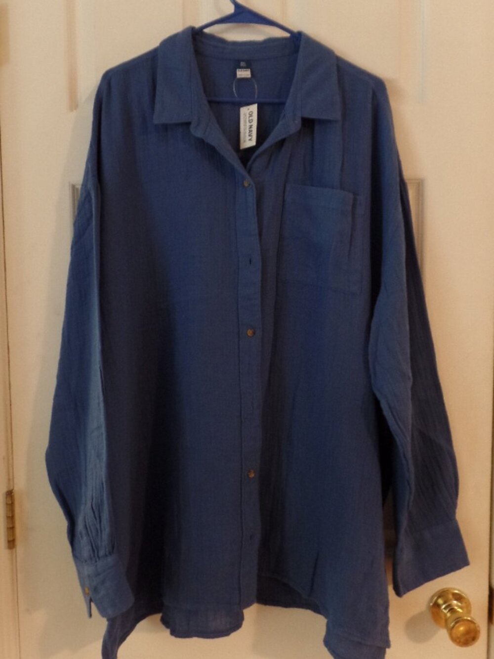 *NWT* Old Navy XXL TALL Laundered Blue COTTON GAUZE Button Down BIG Shirt 18 20